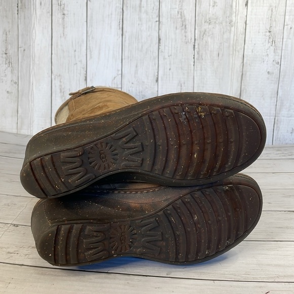 UGG Skyfall Chestnut Sweater Suede/Knit Cuff Tall Wedge Boots - Picture 9 of 14